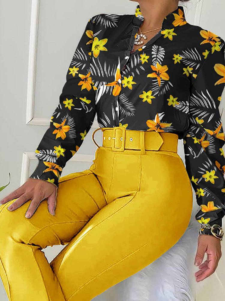 Floral Shirt Flared Pants Set