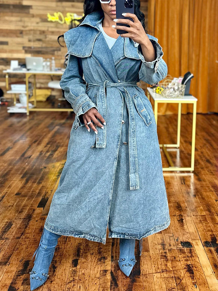 Double-Breasted Denim Trench Coats