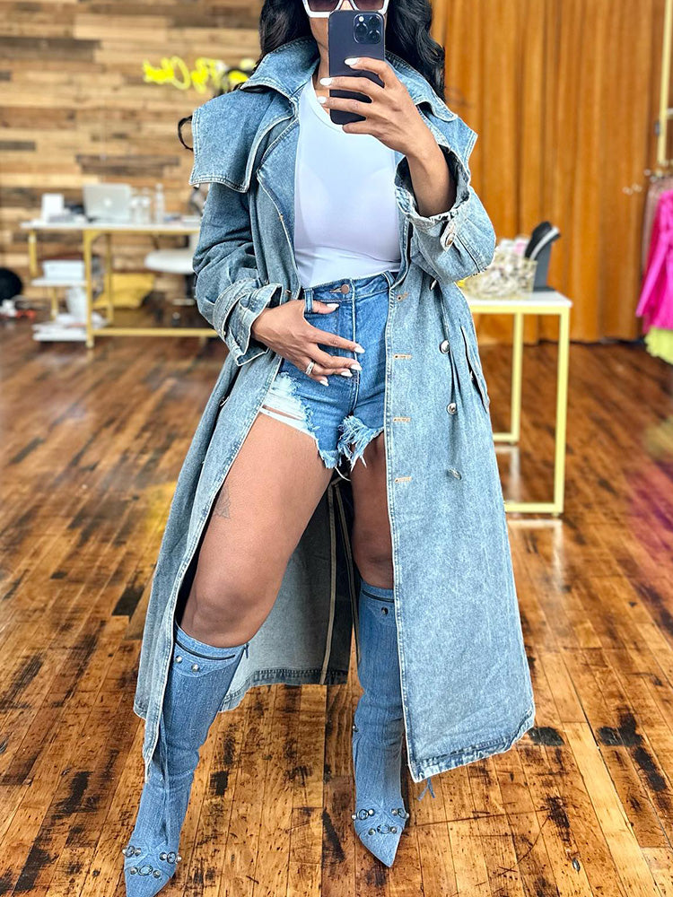 Double-Breasted Denim Trench Coats