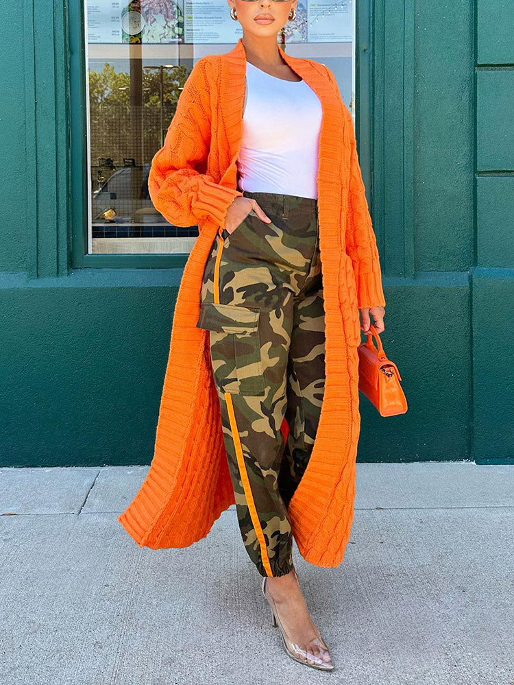 Knitted Solid Pocket Sweater Cardigans