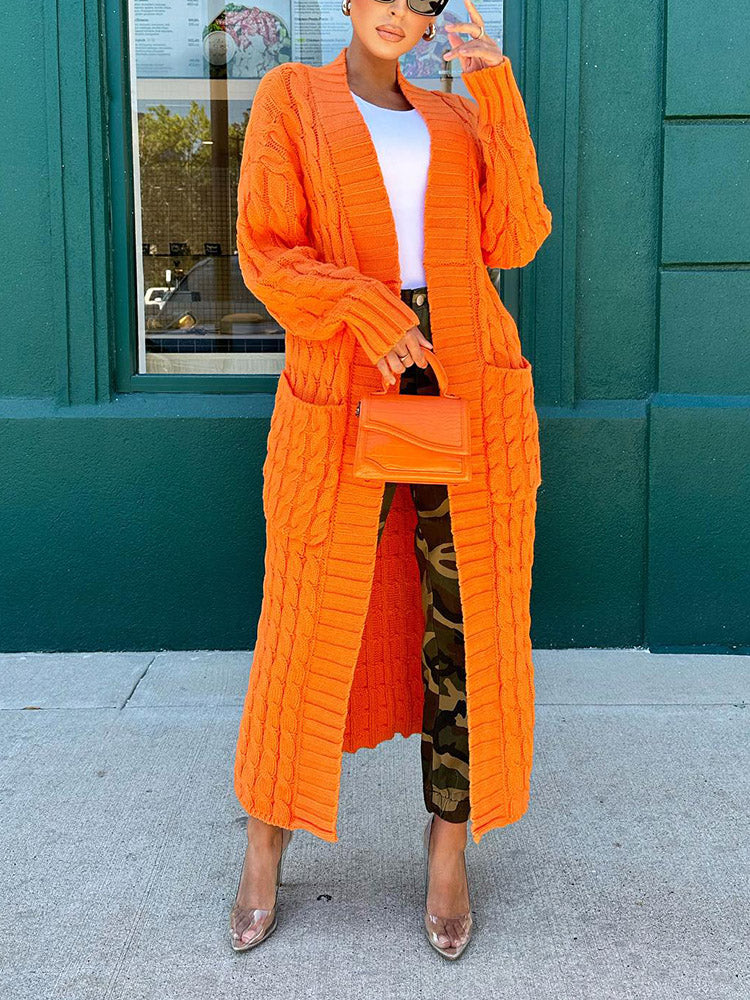 Knitted Solid Pocket Sweater Cardigans