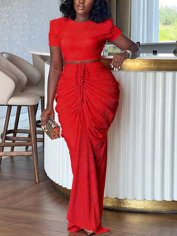 Crop Top Drawstring Skirt Set