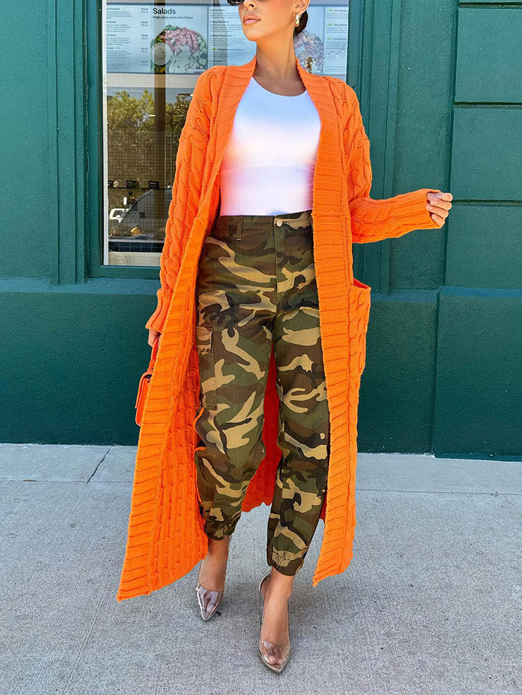Knitted Solid Pocket Sweater Cardigans