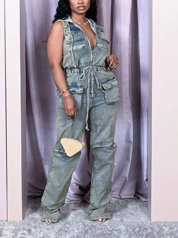 Vintage Hoodie Denim Jumpsuits