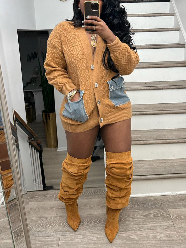 Denim Pocket Button Cardigans