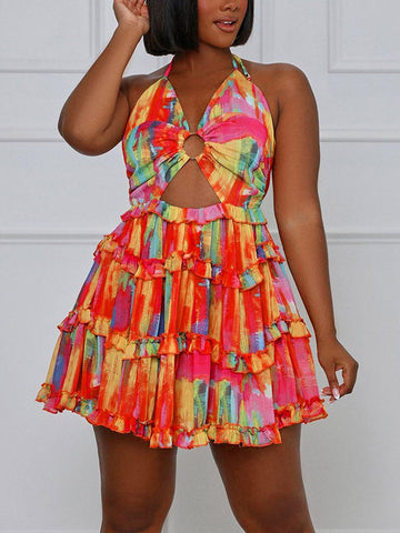 Summer Print Cutout Dresses
