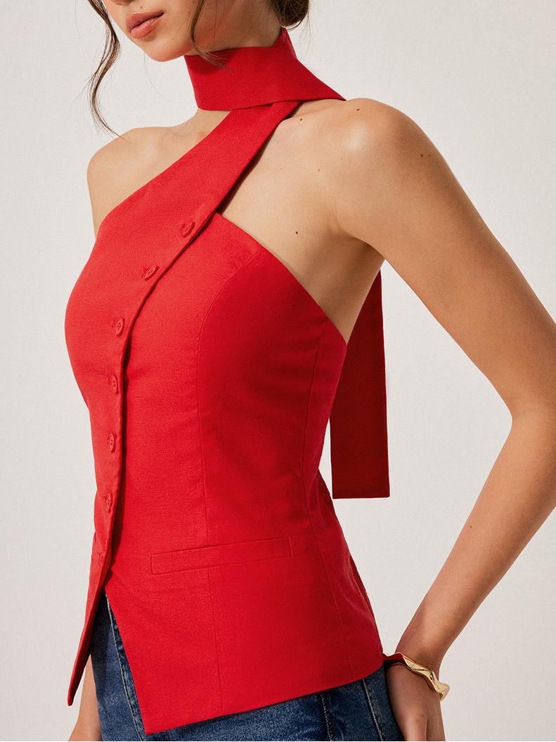 Halter Neck Buttoned Camisole Top