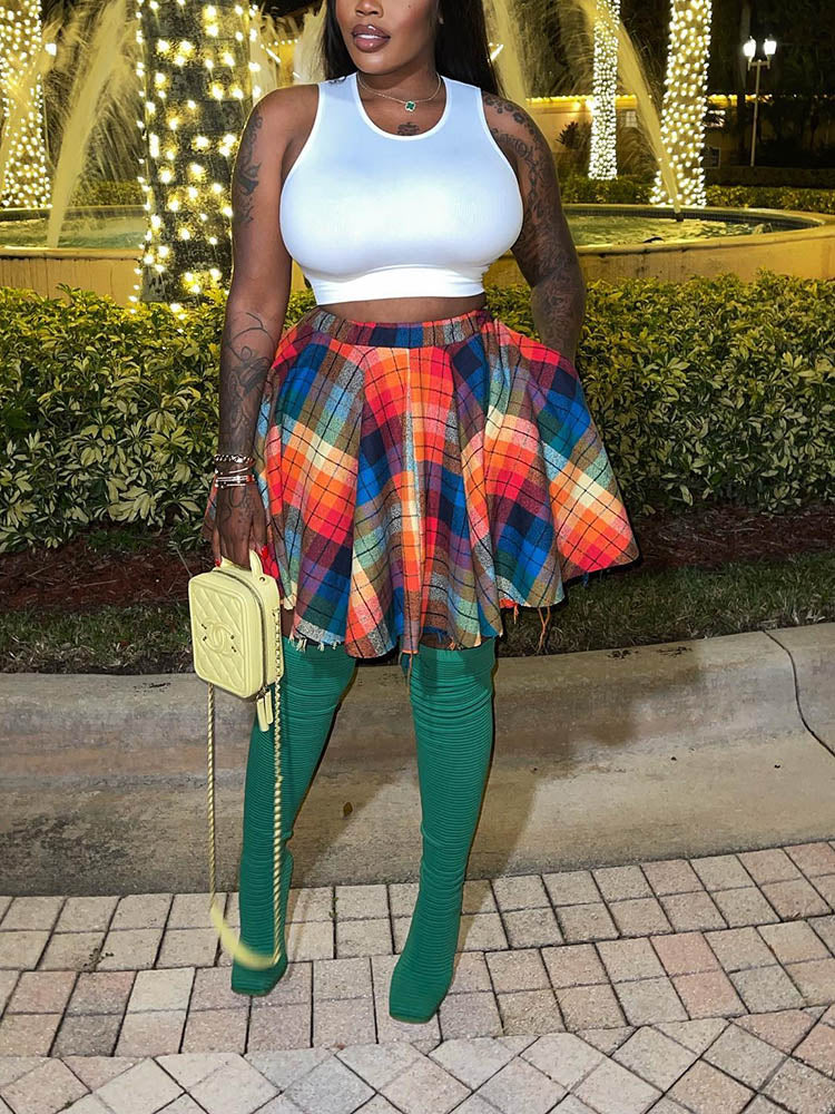 Plaid Irregular Skirts