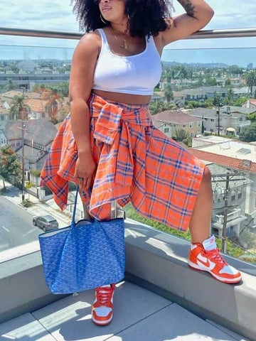 Asymmetric Plaid Midi Skirts