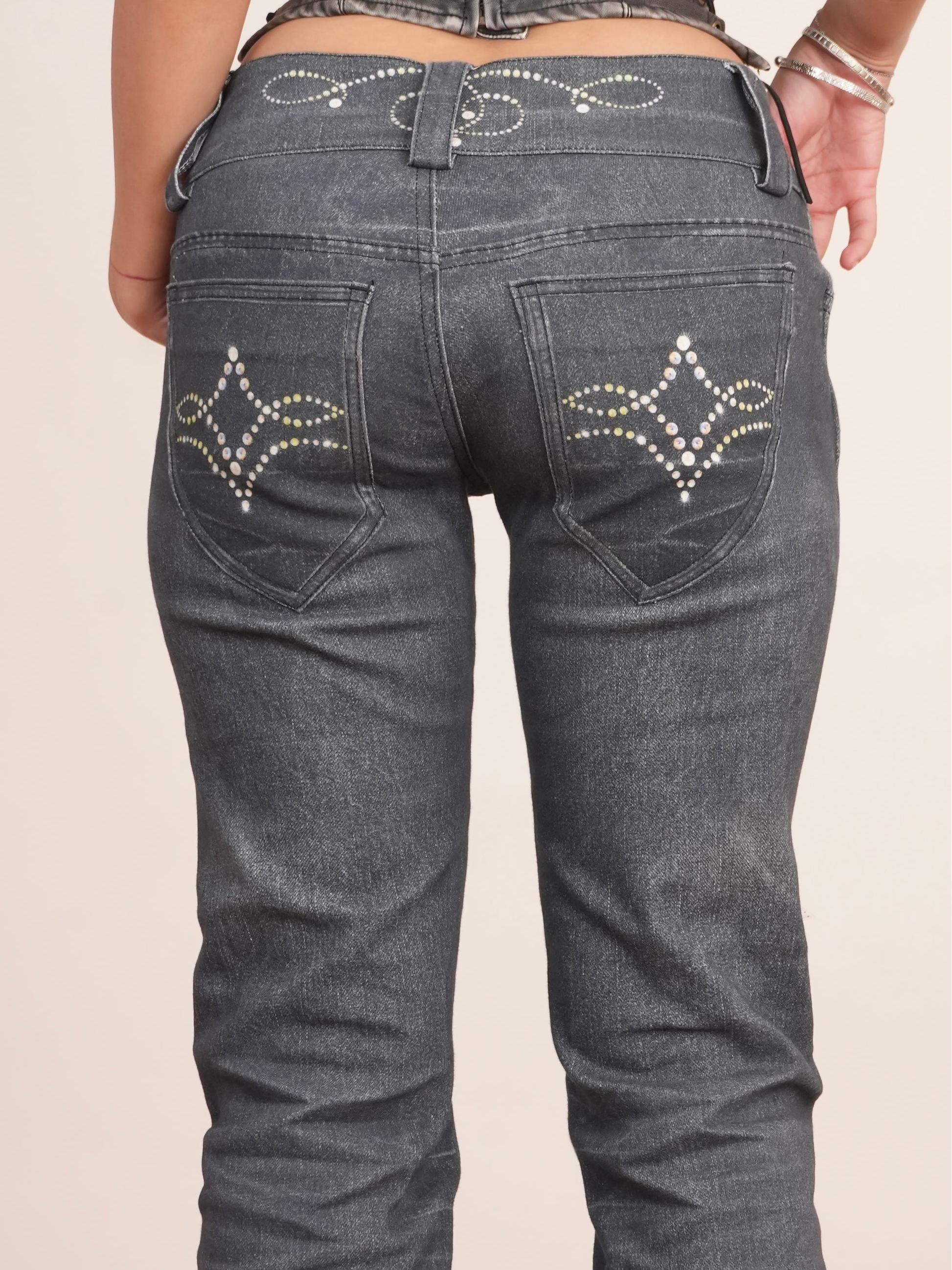 Rhinestone Pattern Silhouette Flared Jeans