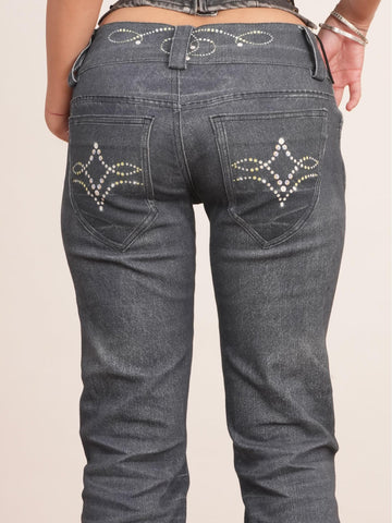 Rhinestone Pattern Silhouette Flared Jeans