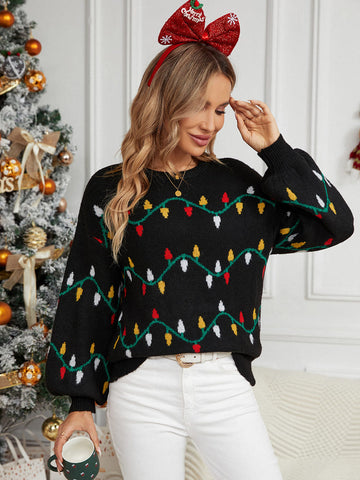 Casual Crewneck Embroidered Knit Sweater â€?Colorful String
