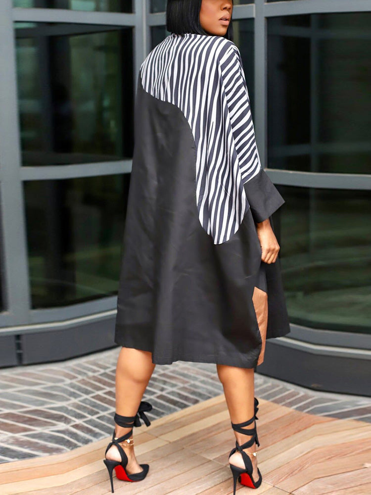 Colorblock Turndown Collar Shirt Dresses