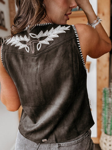 Black Suede Bootstitch Western Vest