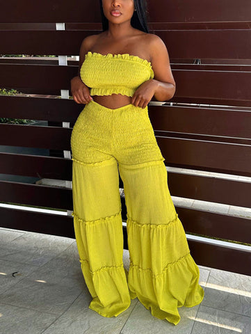 Ruched Tube Top Pants Set