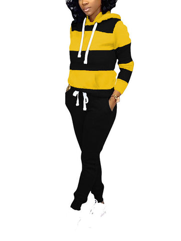 Striped Kangaroo Pocket Hooded Pants Set