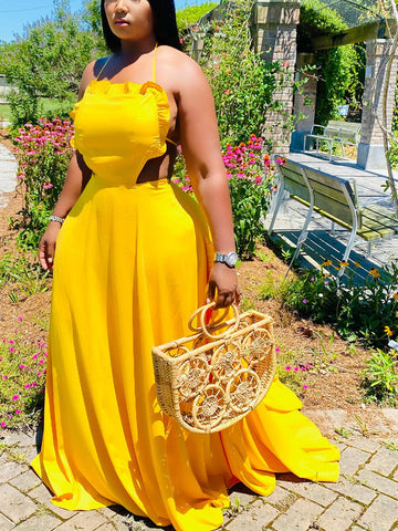 Ruffle Halter Backless Maxi Dresses