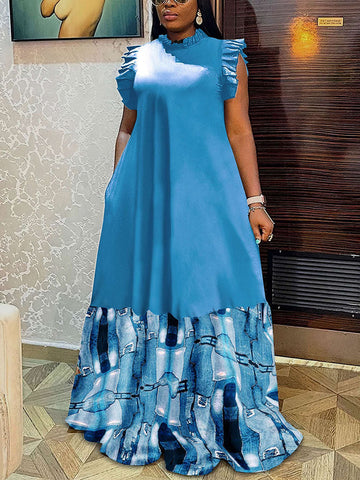 Printed Ruffle Sleeveless Maxi Dresses