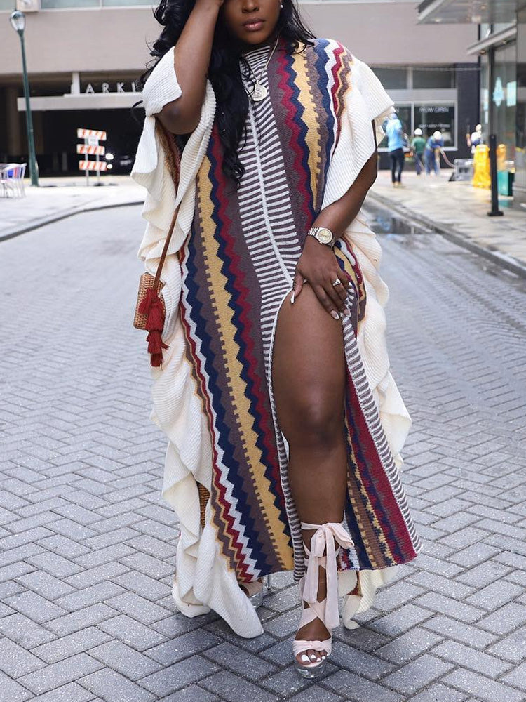 Ruffle Slit Knit Dresses