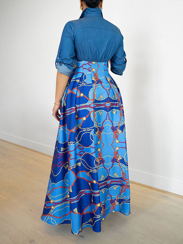 Denim Contrast Print Dresses