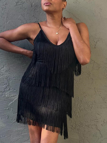 Sleeveless Tassel Mini Dresses
