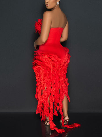 Strapless Irregular Ruffle Dresses