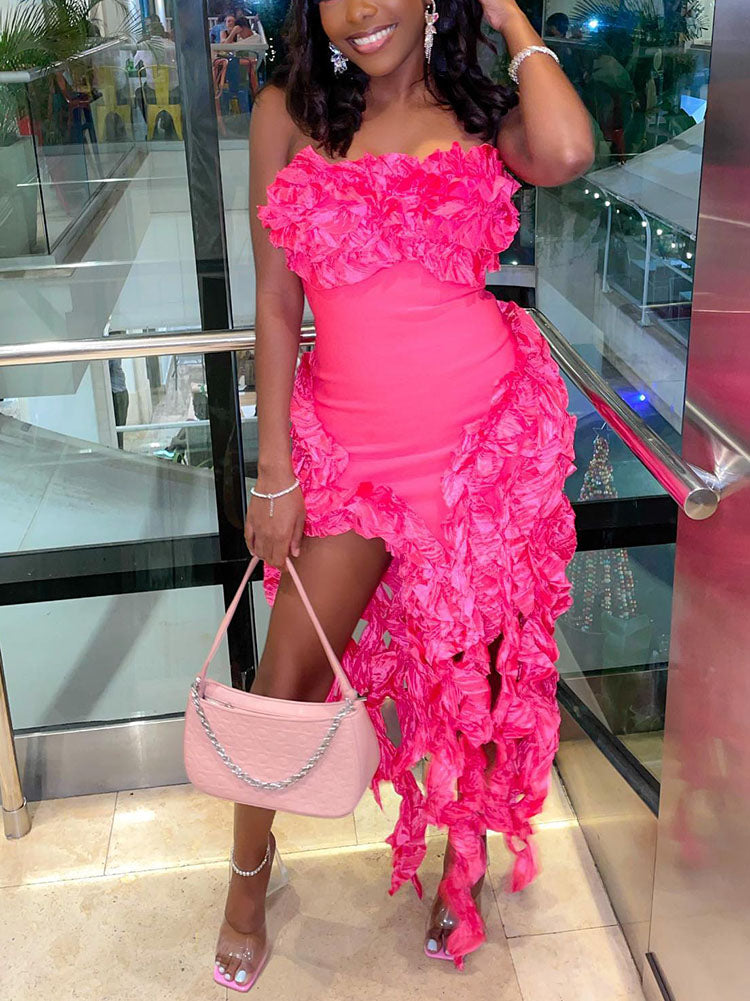 Strapless Irregular Ruffle Dresses