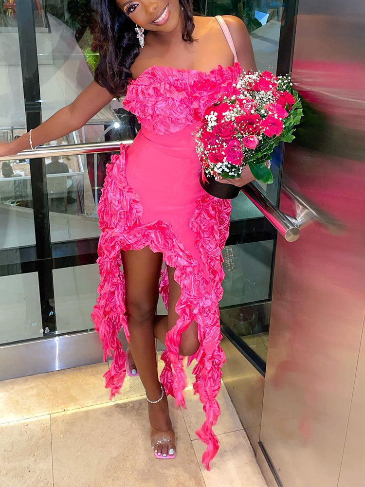 Strapless Irregular Ruffle Dresses