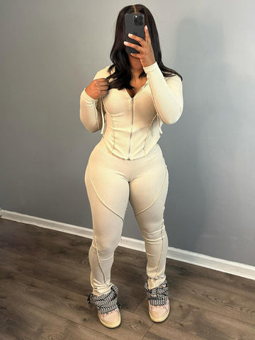 Ribbed Hoodie Top  Leggings Set