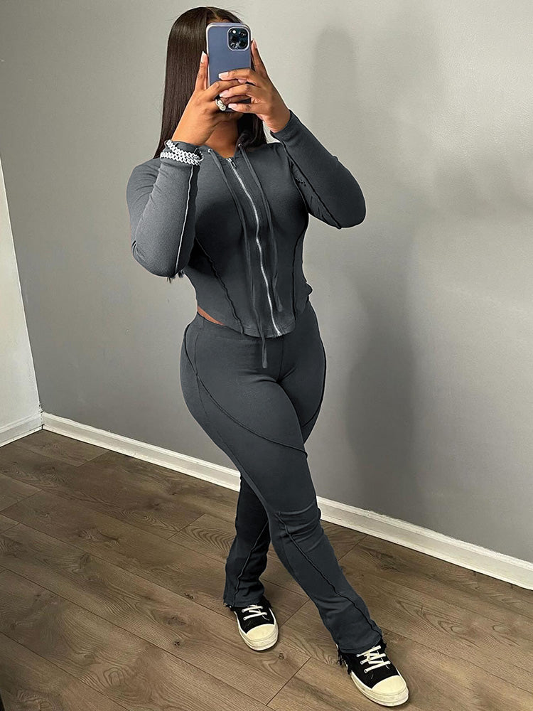 Ribbed Hoodie Top  Leggings Set