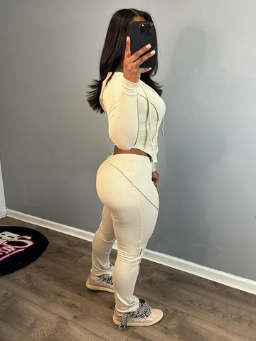 Ribbed Hoodie Top  Leggings Set