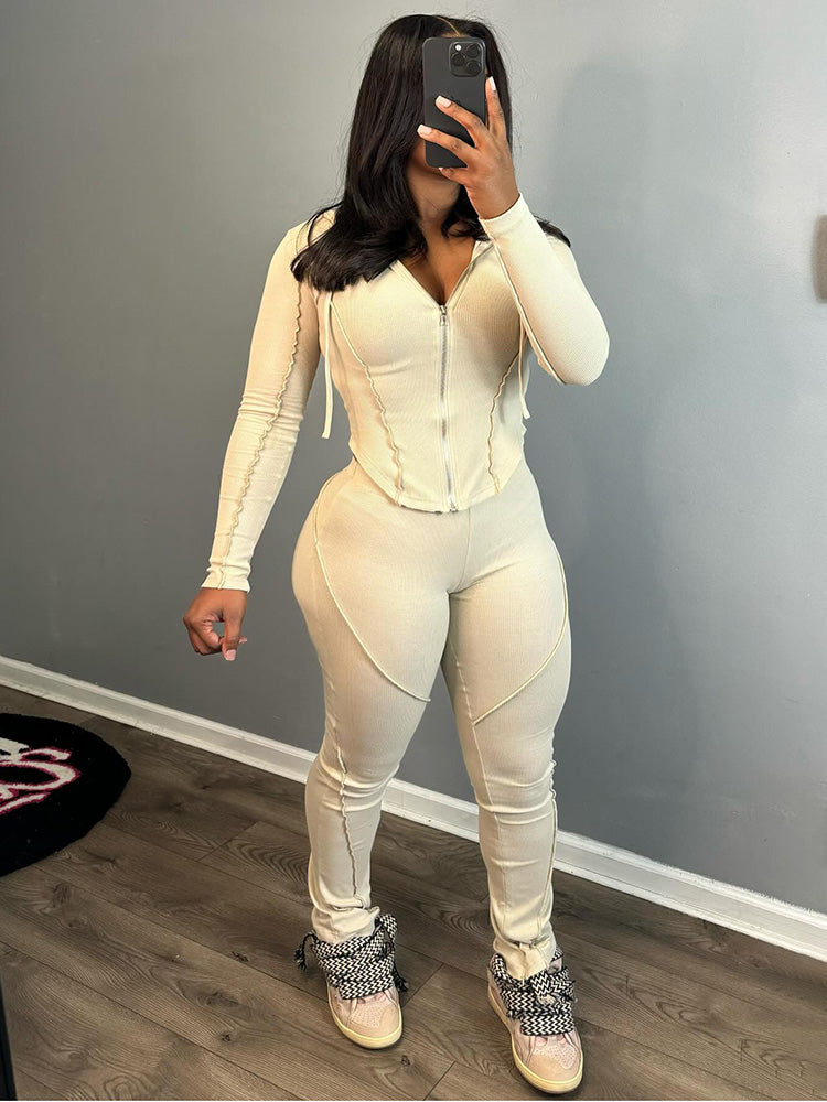 Ribbed Hoodie Top  Leggings Set