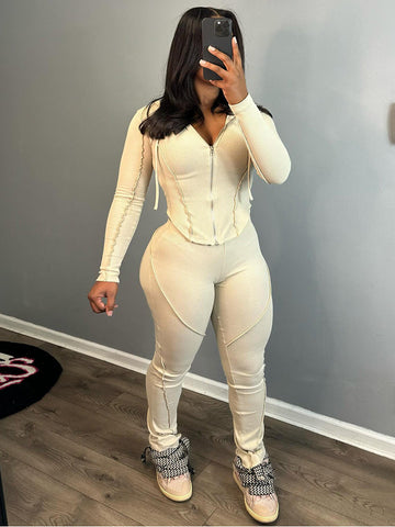 Ribbed Hoodie Top  Leggings Set