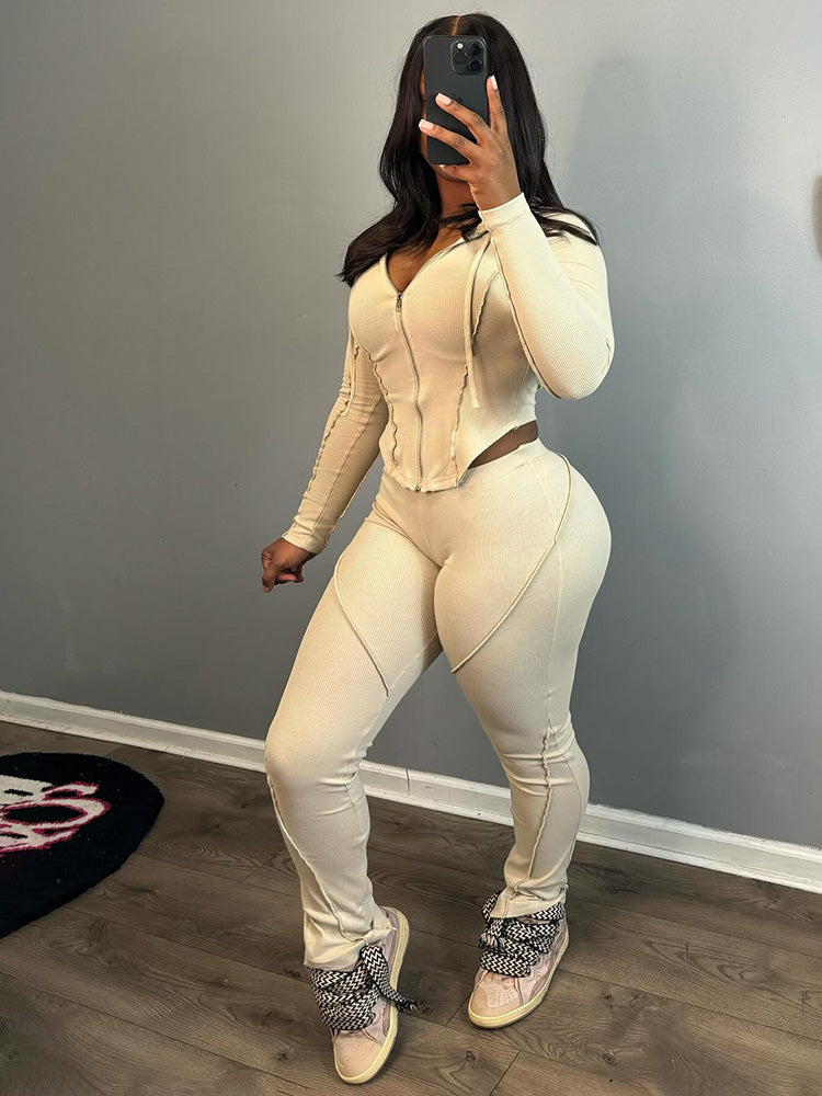 Ribbed Hoodie Top  Leggings Set