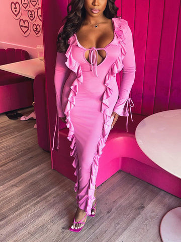 Ruffle Lace-Front Maxi Dresses