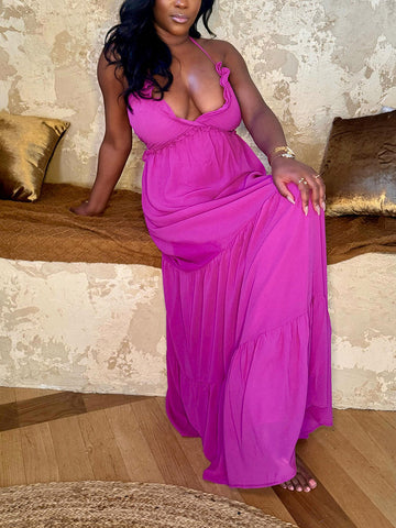 Halter Tie Waist Maxi Dresses