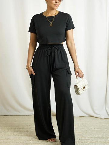 Crop Top  Pocket Pants Set