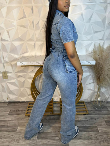Denim Cargo Jumpsuits