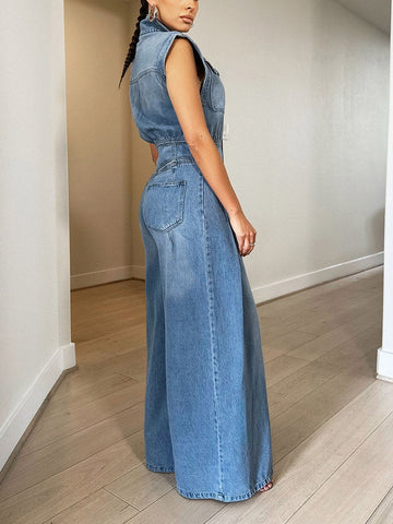 Sleeveless Denim Jumpsuits