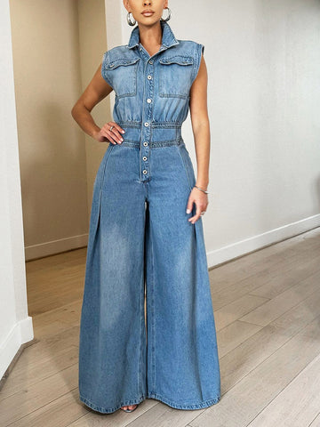 Sleeveless Denim Jumpsuits