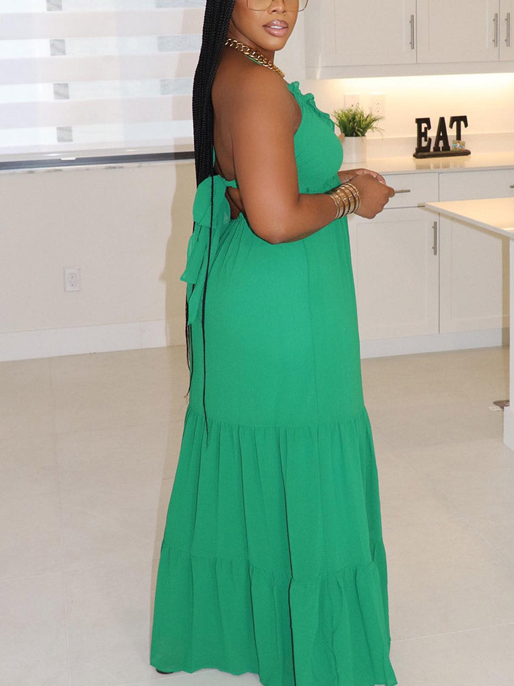 Halter Tie Waist Maxi Dresses