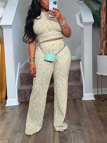 Ribbed Crop Top Pants Set