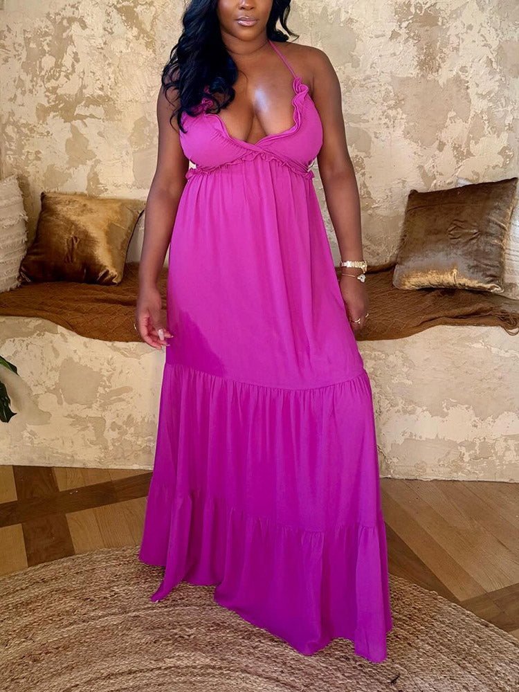 Halter Tie Waist Maxi Dresses