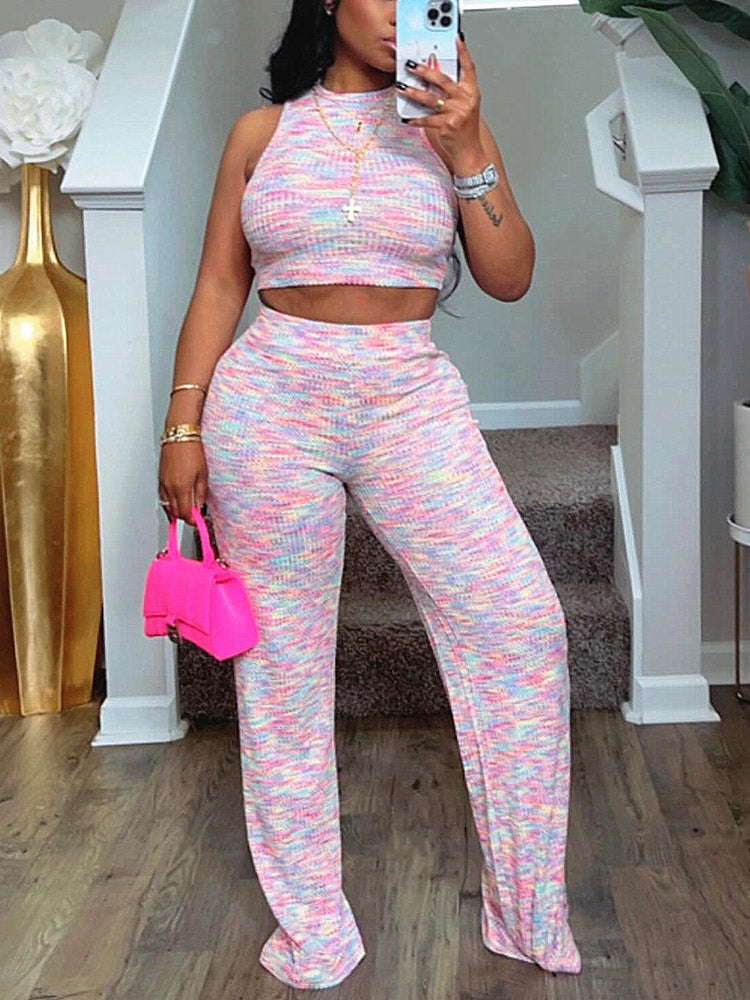 Ribbed Crop Top Pants Set