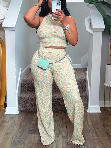 Ribbed Crop Top Pants Set