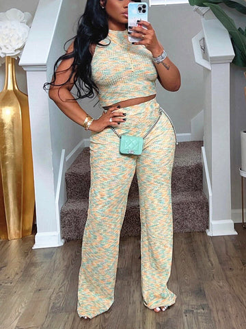 Ribbed Crop Top Pants Set