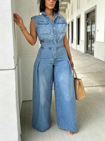 Sleeveless Denim Jumpsuits
