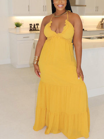 Halter Tie Waist Maxi Dresses