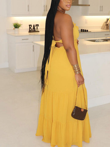 Halter Tie Waist Maxi Dresses