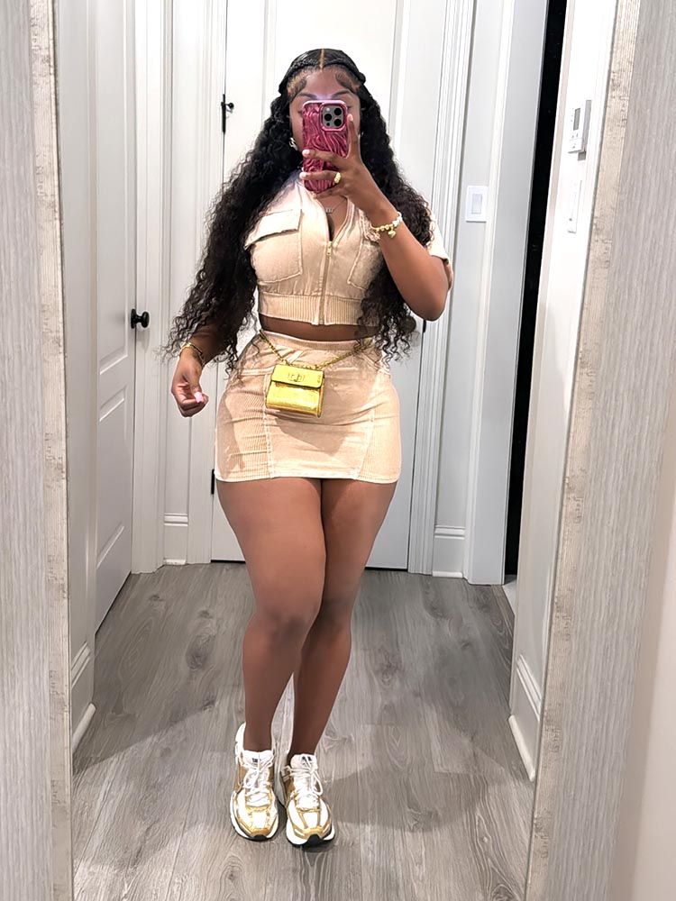 Ribbed Crop Top Skirt Set